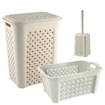SET ARIANNA PORTABIANCHERIA 50 LT + CESTA PORTA BIANCHERIA 35 LT+ PORTASCOPINO PER BAGNO COLORE ANGORA 