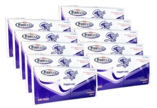 10 CONFEZIONI MAURY'S MAXI SCORTA TOVAGLIOLI 2 VELI 140 PZ SUPER SOFT BIANCHI 