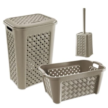 SET ARIANNA PORTABIANCHERIA 50 LT + CESTA PORTA BIANCHERIA 35 LT+ PORTASCOPINO PER BAGNO COLORE TALPA