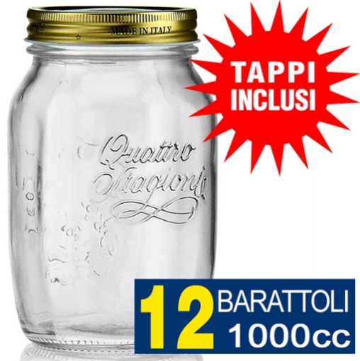 12 BARATTOLI 1000CC QUATTRO STAGIONI BORMIOLI VASO PER CONSERVE CON 12 TAPPI INCLUSI