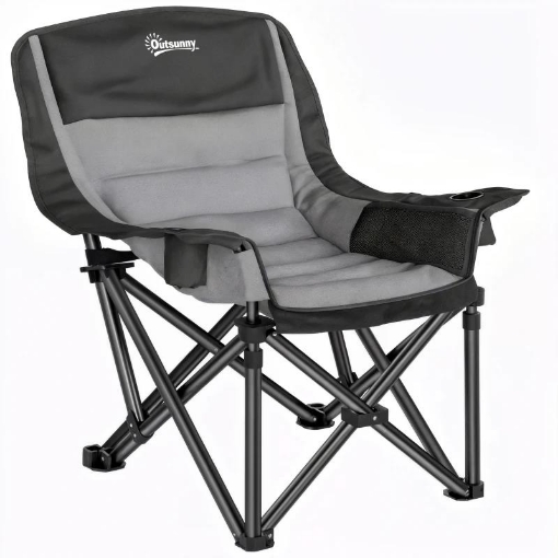 SEDIA DA CAMPEGGIO PIEGHEVOLE CON 2 PORTABICCHIERI E TASCHE LATERALI 99X71X103 CM GRIGIO E NERO
