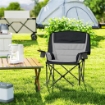 SEDIA DA CAMPEGGIO PIEGHEVOLE CON 2 PORTABICCHIERI E TASCHE LATERALI 99X71X103 CM GRIGIO E NERO