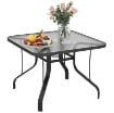 TAVOLO DA GIARDINO QUADRATO A 4 POSTI CON PIANO IN VETRO E FORO PER OMBRELLONE Ø 54 MM NERO