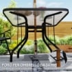 TAVOLO DA GIARDINO QUADRATO A 4 POSTI CON PIANO IN VETRO E FORO PER OMBRELLONE Ø 54 MM NERO