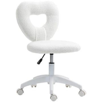 SEDIA DA UFFICIO IMBOTTITA CON SCHIENALE A CUORE E ROTELLE IN VELLUTO TEDDY E PLASTICA 45X56X78-88 CM BIANCO