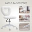 SEDIA DA UFFICIO IMBOTTITA CON SCHIENALE A CUORE E ROTELLE IN VELLUTO TEDDY E PLASTICA 45X56X78-88 CM BIANCO