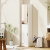 MOBILE COLONNA BAGNO IN LEGNO A 5 RIPIANI CON ANTA A SPECCHIO APRIBILE, 32X28X162 CM, BIANCO