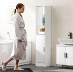MOBILE COLONNA BAGNO IN LEGNO A 5 RIPIANI CON ANTA A SPECCHIO APRIBILE, 32X28X162 CM, BIANCO