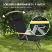 SEDIA DA CAMPEGGIO PIEGHEVOLE CON SCHIENALE REGOLABILE, IN ALLUMINIO E POLIESTERE 74X59.5X98 CM, NERO