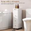 MOBILETTO BAGNO SALVASPAZIO CON RUOTE, 3 CASSETTI E 5 VANI CON RIPIANI REGOLABILI, 20X40X80 CM, BIANCO