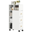 MOBILETTO BAGNO SALVASPAZIO CON RUOTE, 3 CASSETTI E 5 VANI CON RIPIANI REGOLABILI, 20X40X80 CM, BIANCO
