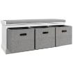 PANCA SCARPIERA IN LEGNO CON 3 CASSETTI E SEDUTA IN TESSUTO PER 3 PAIA DI SCARPE 105X35X47 CM BIANCO