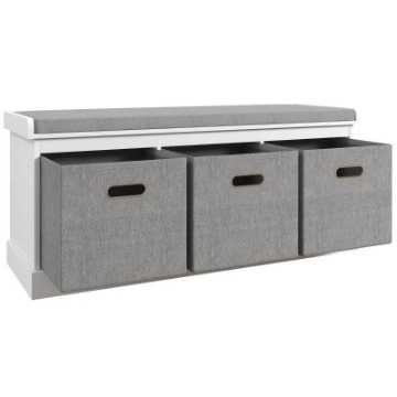 PANCA SCARPIERA IN LEGNO CON 3 CASSETTI E SEDUTA IN TESSUTO PER 3 PAIA DI SCARPE 105X35X47 CM BIANCO
