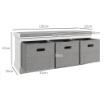 PANCA SCARPIERA IN LEGNO CON 3 CASSETTI E SEDUTA IN TESSUTO PER 3 PAIA DI SCARPE 105X35X47 CM BIANCO