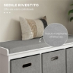 PANCA SCARPIERA IN LEGNO CON 3 CASSETTI E SEDUTA IN TESSUTO PER 3 PAIA DI SCARPE 105X35X47 CM BIANCO