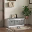 PANCA SCARPIERA IN LEGNO CON 3 CASSETTI E SEDUTA IN TESSUTO PER 3 PAIA DI SCARPE 105X35X47 CM BIANCO