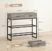 CONSOLLE DA INGRESSO CON 2 CASSETTI, 2 RIPIANI E GANCIO LATERALE, IN LEGNO E METALLO, 100X35X92 CM, NERO E LEGNO