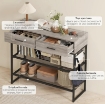 CONSOLLE DA INGRESSO CON 2 CASSETTI, 2 RIPIANI E GANCIO LATERALE, IN LEGNO E METALLO, 100X35X92 CM, NERO E LEGNO