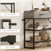 CONSOLLE DA INGRESSO CON 2 CASSETTI, 2 RIPIANI E GANCIO LATERALE, IN LEGNO E METALLO, 100X35X92 CM, NERO E LEGNO