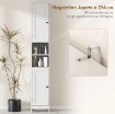 MOBILE ALTO BAGNO CON 2 RIPIANI APERTI E 2 ARMADIETTI CON SCAFFALI REGOLABILI, IN LEGNO, 30X30X170 CM, BIANCO