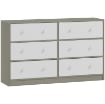 CASSETTIERA 6 CASSETTI PIEGHEVOLI CON MANIGLIE DOPPIE, IN LEGNO, ACCIAIO E TESSUTO, 114X30X70 CM, BIANCO E GRIGIO