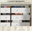 CASSETTIERA 6 CASSETTI PIEGHEVOLI CON MANIGLIE DOPPIE, IN LEGNO, ACCIAIO E TESSUTO, 114X30X70 CM, BIANCO E GRIGIO