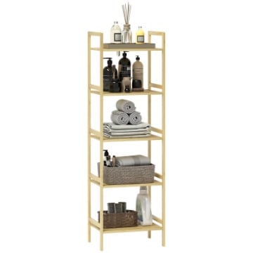 SCAFFALE BAGNO A 5 RIPIANI REGOLABILI IN ALTEZZA IN BAMBÙ 43.5X31.5X142 CM LEGNO NATURALE