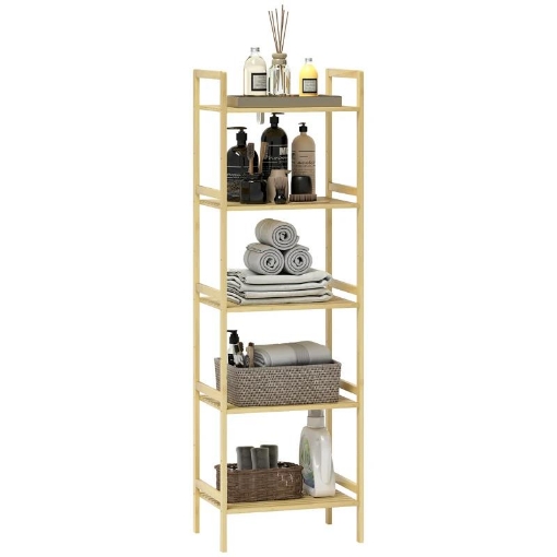 SCAFFALE BAGNO A 5 RIPIANI REGOLABILI IN ALTEZZA IN BAMBÙ 43.5X31.5X142 CM LEGNO NATURALE