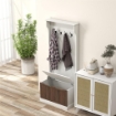 MOBILE APPENDIABITI 3 IN 1 CON 4 GANCI E PANCA CONTENITORE IN LEGNO 71.5X39.5X170 CM BIANCO