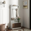 MOBILE APPENDIABITI 3 IN 1 CON 4 GANCI E PANCA CONTENITORE IN LEGNO 71.5X39.5X170 CM BIANCO