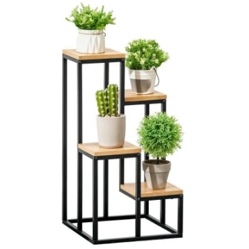 SCAFFALE PER PIANTE A 4 LIVELLI IN METALLO E LEGNO PER INTERNI ED ESTERNI 34X34X66 CM