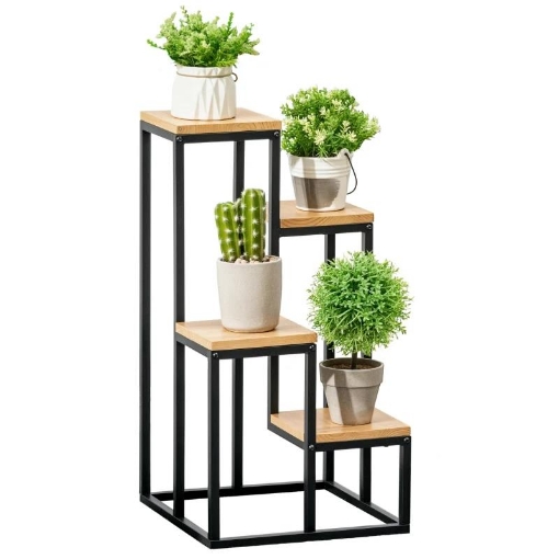 SCAFFALE PER PIANTE A 4 LIVELLI IN METALLO E LEGNO PER INTERNI ED ESTERNI 34X34X66 CM