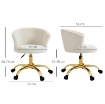 Sedia da Ufficio Regolabile in Altezza con Seduta Girevole e Rivestimento in Velluto Teddy, Bianco e Oro