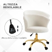 Sedia da Ufficio Regolabile in Altezza con Seduta Girevole e Rivestimento in Velluto Teddy, Bianco e Oro