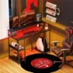 SCRIVANIA PER PC REVERSIBILE CON PRESE ELETTRICHE LUCI SUPPORTO MONITOR E SCAFFALE 120X50 CM NERO