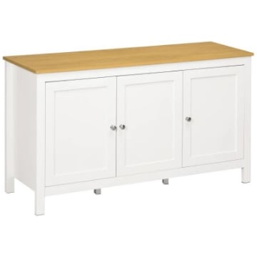 CREDENZA MOBILE DI ARCHIVIAZIONE CON 3 PORTE, 2 RIPIANI REGOLABILI, PIANO IN LEGNO CHIARO, 120 X 40 X 70 CM, BIANCO