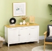 CREDENZA MOBILE DI ARCHIVIAZIONE CON 3 PORTE, 2 RIPIANI REGOLABILI, PIANO IN LEGNO CHIARO, 120 X 40 X 70 CM, BIANCO