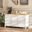 CREDENZA MOBILE DI ARCHIVIAZIONE CON 3 PORTE, 2 RIPIANI REGOLABILI, PIANO IN LEGNO CHIARO, 120 X 40 X 70 CM, BIANCO