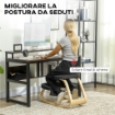 SEDIA INGINOCCHIATOIO CON MOVIMENTO A DONDOLO IN TESSUTO EFFETTO LINO E LEGNO DI BETULLA 50X73X55 CM NERO