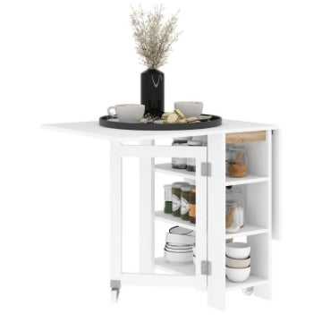 TAVOLO PIEGHEVOLE DA PRANZO CON 2 RIBALTE E RIPIANI, ESPANDIBILE, PER 4 PERSONE, 120X60X75 CM, BIANCO