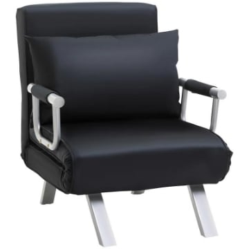 POLTRONA LETTO MODERNA 2 IN 1 CON SCHIENALE RECLINABILE SU 5 POSIZIONI E CUSCINO 65X69X80 CM NERO