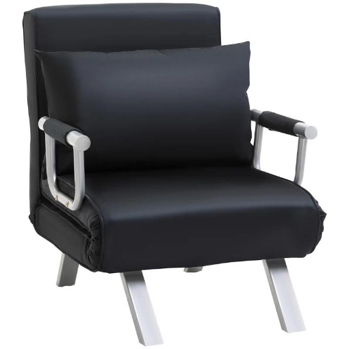 POLTRONA LETTO MODERNA 2 IN 1 CON SCHIENALE RECLINABILE SU 5 POSIZIONI E CUSCINO 65X69X80 CM NERO