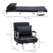 POLTRONA LETTO MODERNA 2 IN 1 CON SCHIENALE RECLINABILE SU 5 POSIZIONI E CUSCINO 65X69X80 CM NERO
