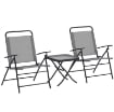 SET DA GIARDINO CON TAVOLO CON PIANO IN VETRO E 2 SEDIE PIEGHEVOLI CON SCHIENALE REGOLABILE GRIGIO