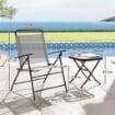 SET DA GIARDINO CON TAVOLO CON PIANO IN VETRO E 2 SEDIE PIEGHEVOLI CON SCHIENALE REGOLABILE GRIGIO