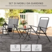 SET DA GIARDINO CON TAVOLO CON PIANO IN VETRO E 2 SEDIE PIEGHEVOLI CON SCHIENALE REGOLABILE GRIGIO