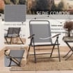 SET DA GIARDINO CON TAVOLO CON PIANO IN VETRO E 2 SEDIE PIEGHEVOLI CON SCHIENALE REGOLABILE GRIGIO