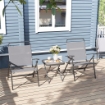 SET DA GIARDINO CON TAVOLO CON PIANO IN VETRO E 2 SEDIE PIEGHEVOLI CON SCHIENALE REGOLABILE GRIGIO
