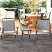 SET DA GIARDINO CON TAVOLO CON PIANO IN VETRO E 2 SEDIE PIEGHEVOLI CON SCHIENALE REGOLABILE GRIGIO