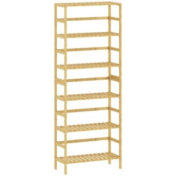 SCAFFALE IN LEGNO DI BAMBÙ A 6 LIVELLI CON RIPIANI REGOLABILI, 60X26X161 CM, LEGNO NATURALE